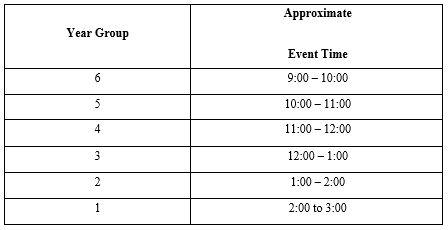 2022 Jumps and throws carnival approximate schedule