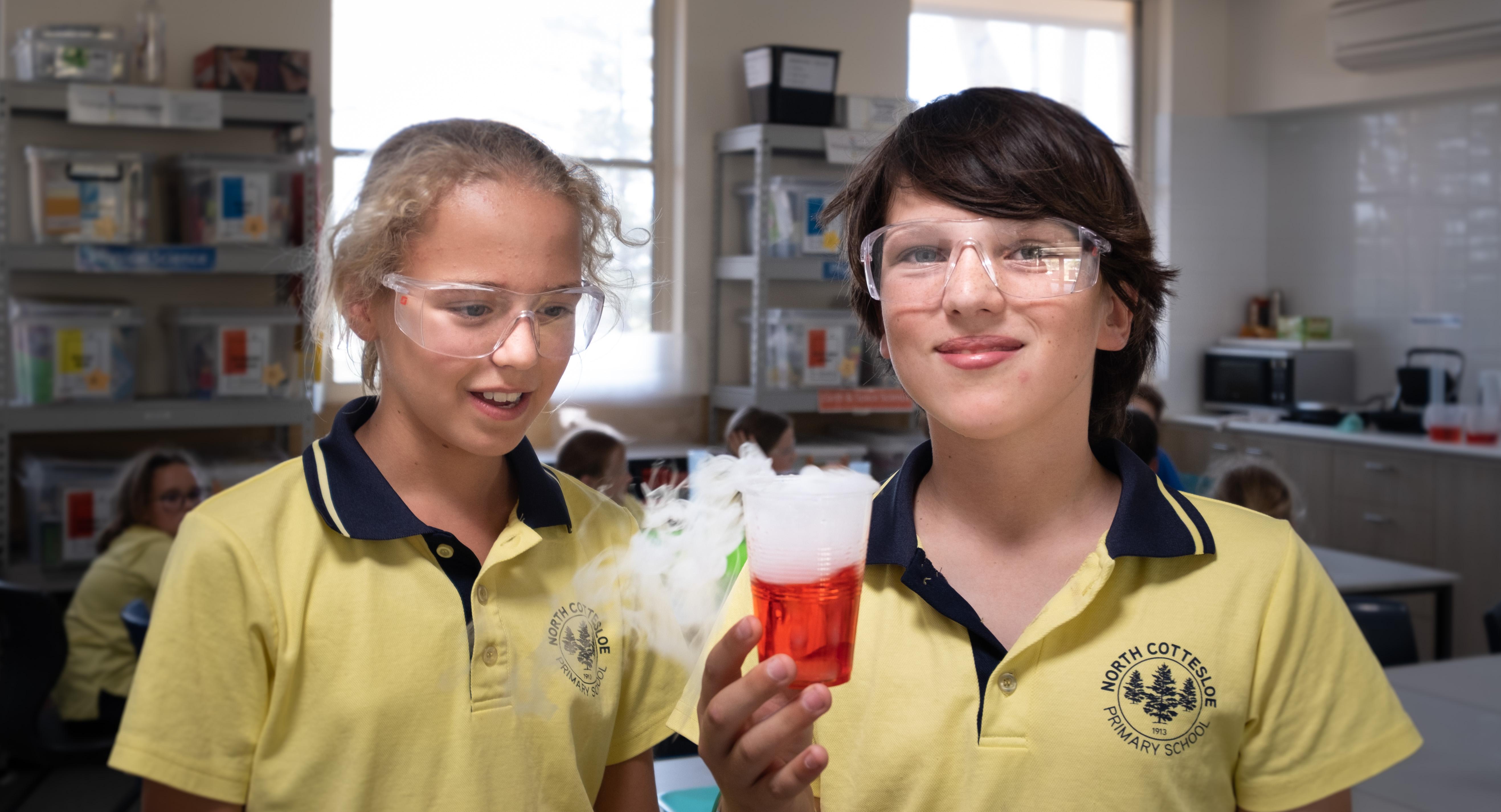 Students performing a science experiment