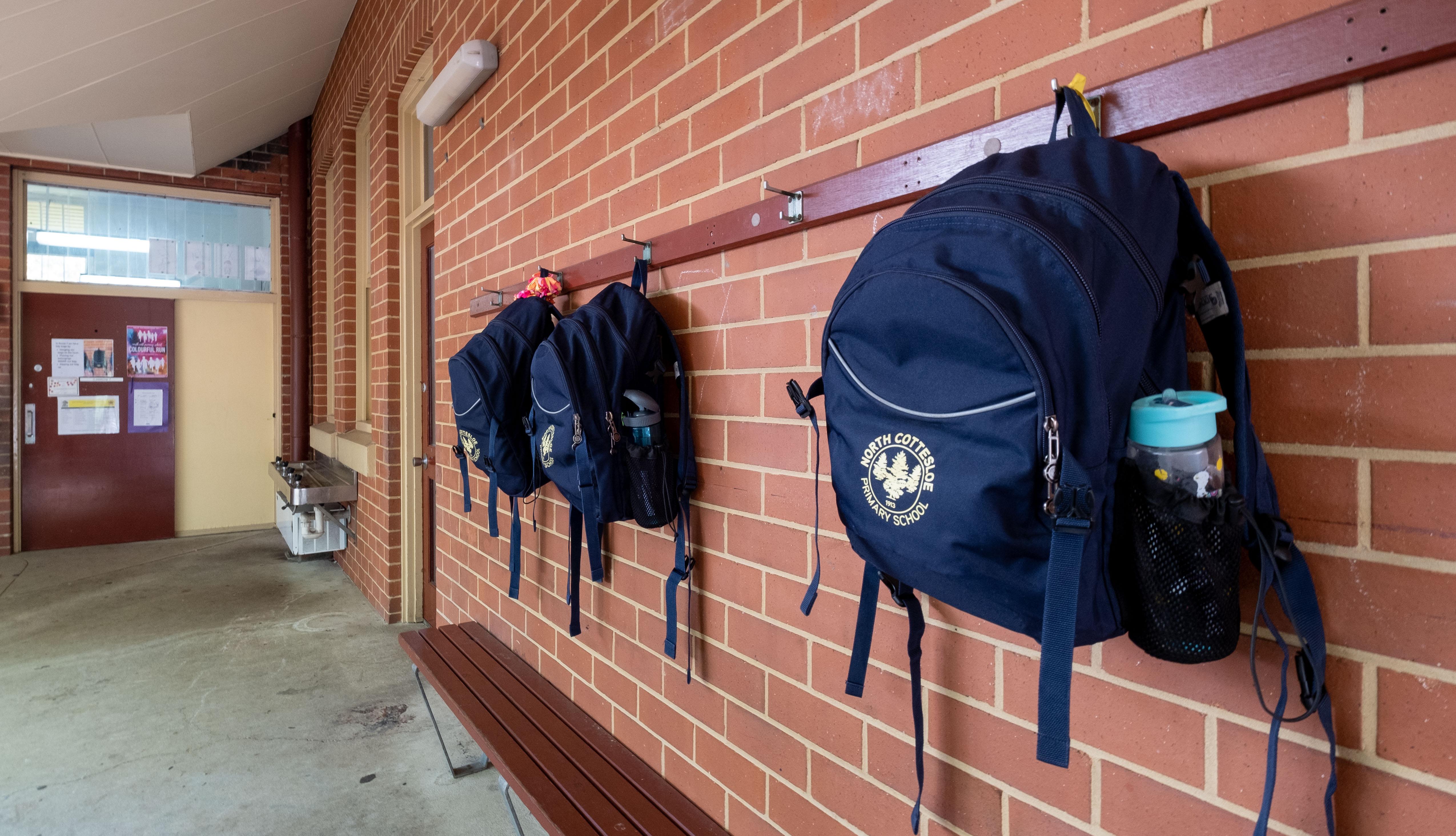 Backpacks on bag racks